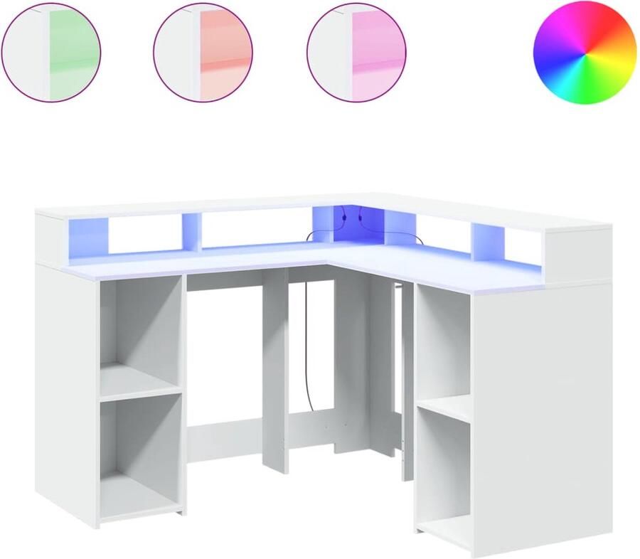 VidaXL Bureau met LED-verlichting 130x130x91 cm bewerkt hout wit