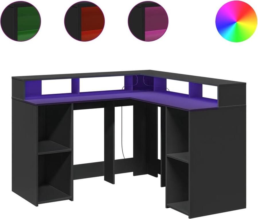 VidaXL Bureau met LED-verlichting 130x130x91 cm bewerkt hout zwart