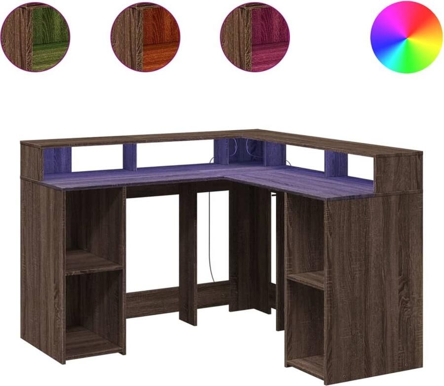 VidaXL Bureau met LED-verlichting 130x130x91 cm hout bruin eikenkleur
