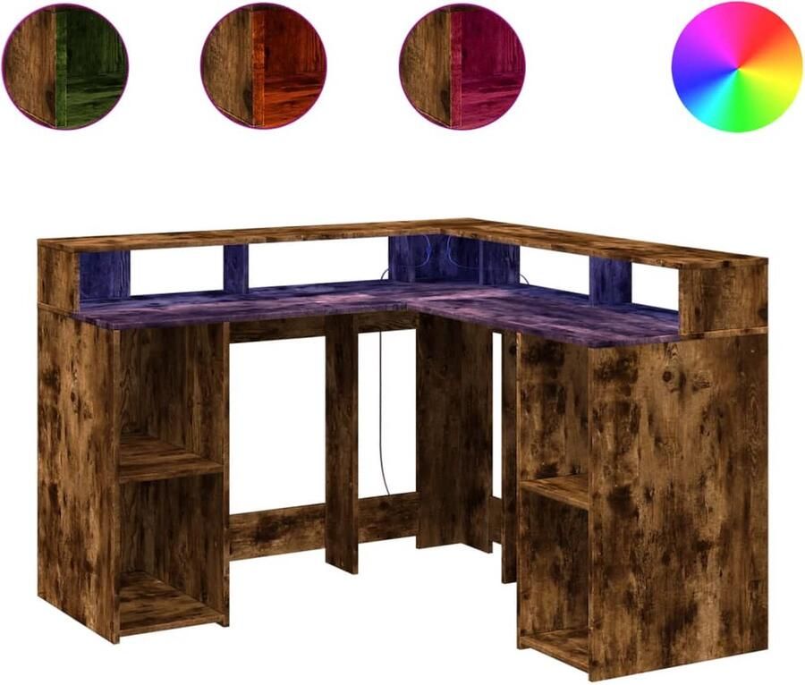 VidaXL Bureau met LED-verlichting 130x130x91 cm hout gerookt eiken