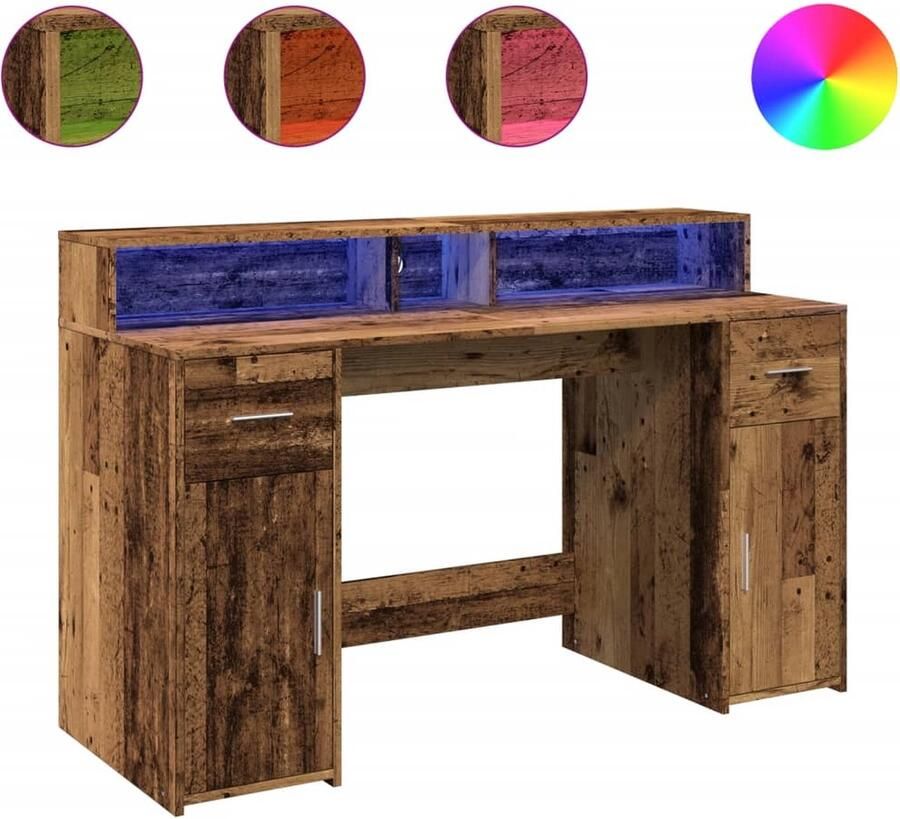 VidaXL Bureau met LED-verlichting 140x55x91 cm bewerkt hout oud hout