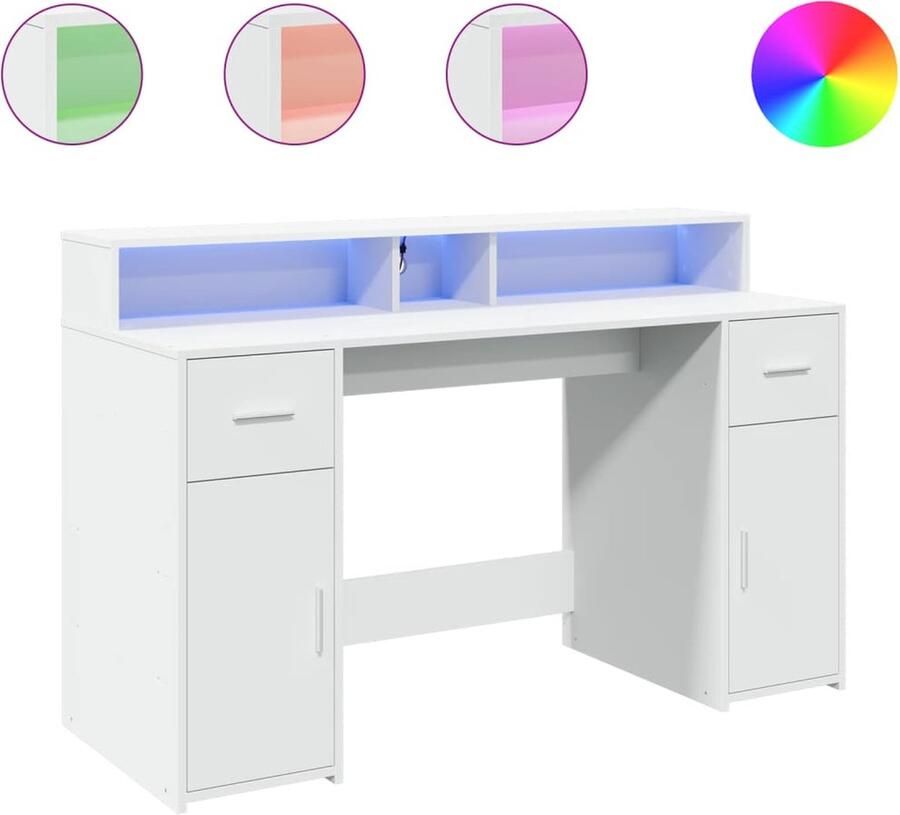 VidaXL Bureau met LED-verlichting 140x55x91 cm bewerkt hout wit