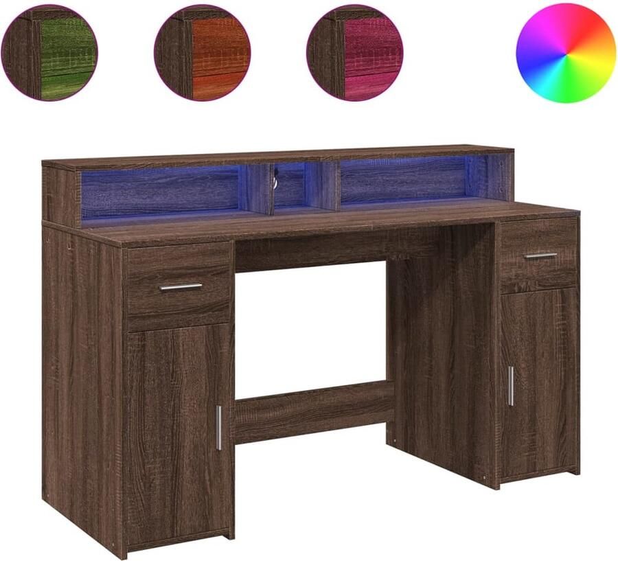 VidaXL Bureau met LED-verlichting 140x55x91 cm hout bruin eikenkleurig