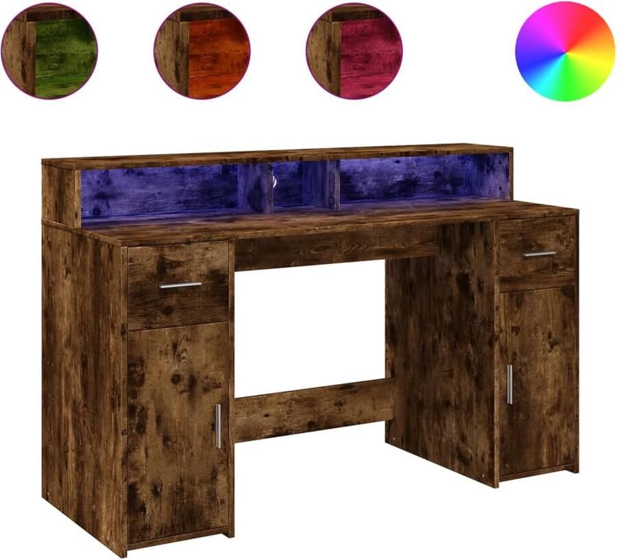 VidaXL Bureau met LED-verlichting 140x55x91 cm hout gerookt eikenkleur