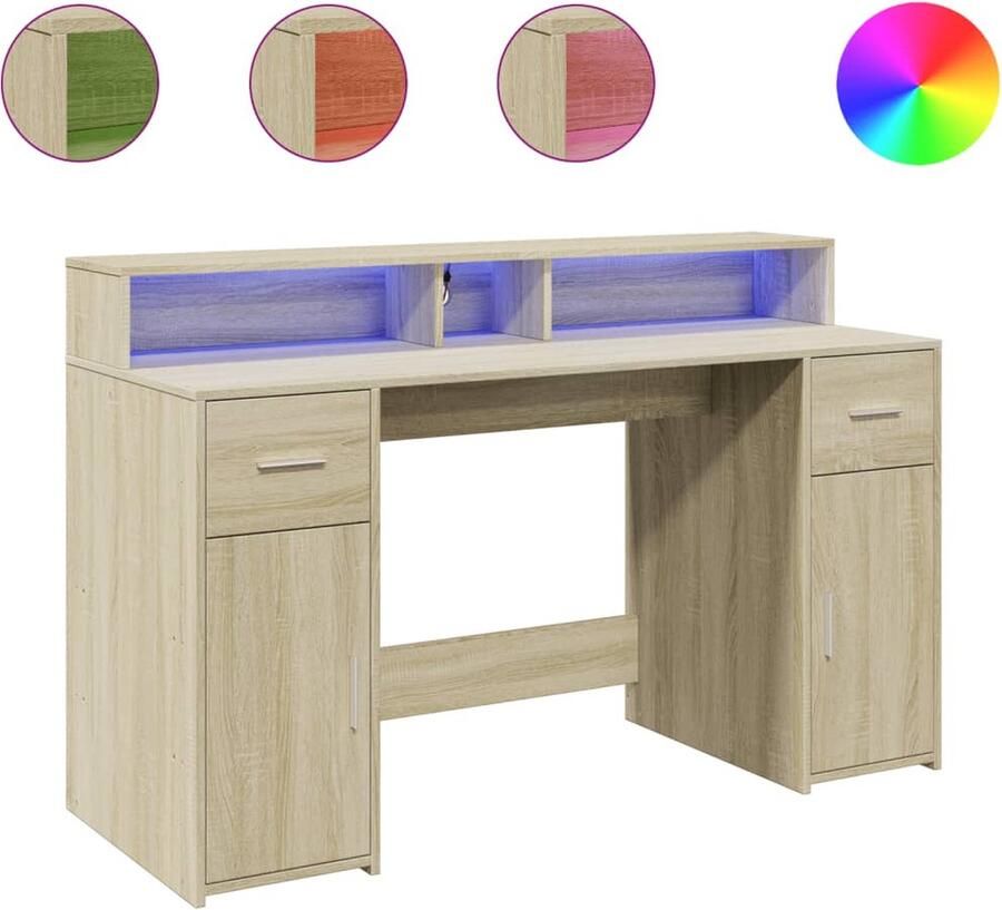 VidaXL Bureau met LED-verlichting 140x55x91 cm hout sonoma eikenkleur
