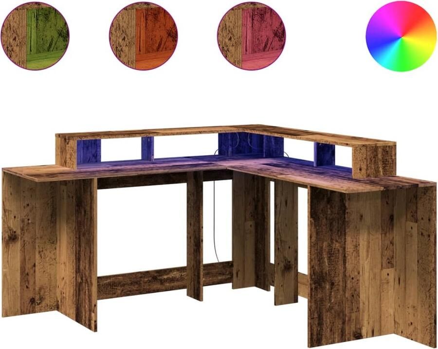 VidaXL Bureau met LED-verlichting 152x152x91 cm bewerkt hout oud hout
