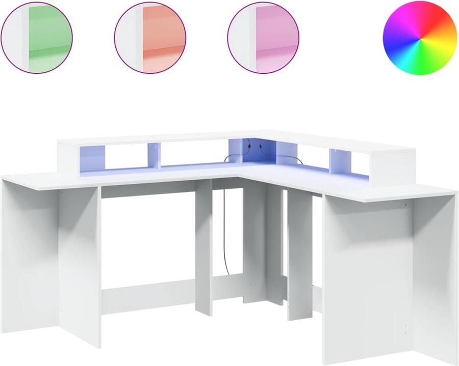 VidaXL Bureau met LED-verlichting 152x152x91 cm bewerkt hout wit