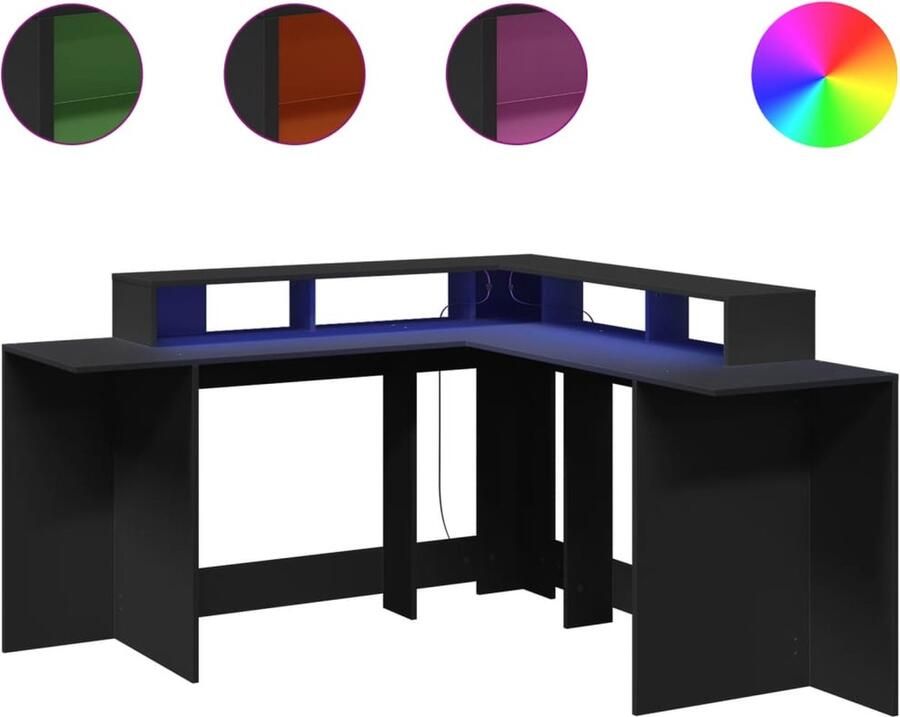 VidaXL Bureau met LED-verlichting 152x152x91 cm bewerkt hout zwart