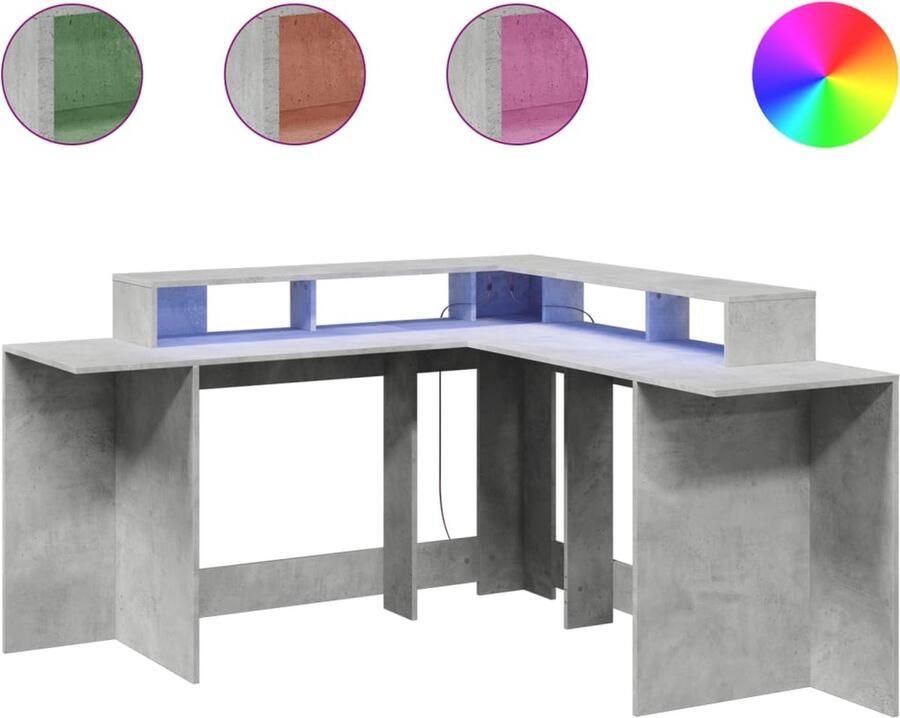 VidaXL Bureau met LED-verlichting 152x152x91 cm hout betongrijs