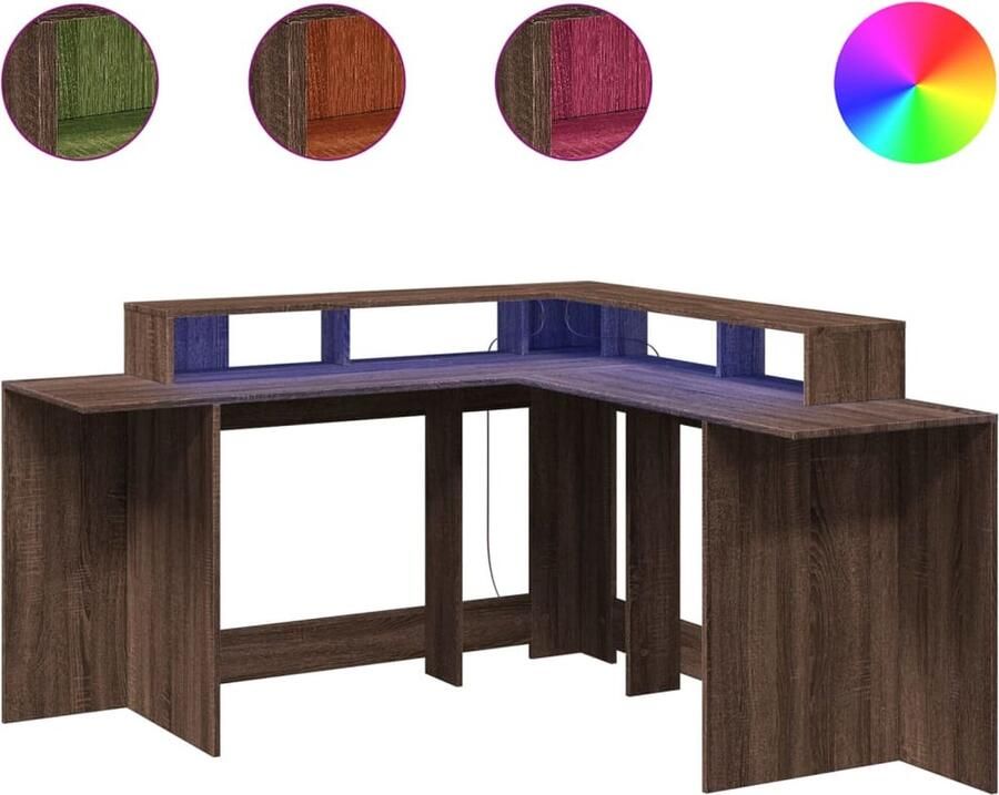 VidaXL Bureau LED-verlichting 152x152x91 cm Hout