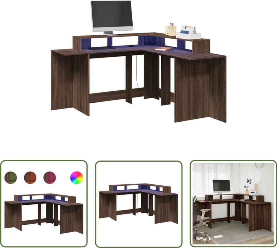 VidaXL Bureau met LED-verlichting 152x152x91 cm hout bruin eikenkleur Kantoormeubilair Bureau Houten Bureau Led Bureau Computer Bureau