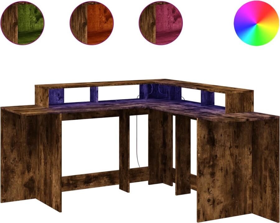 VidaXL Bureau met LED-verlichting 152x152x91 cm hout gerookt eiken