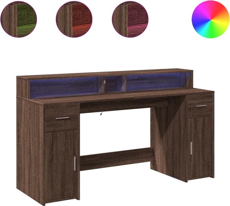 VidaXL Bureau met LED-verlichting 160x55x91 cm hout bruin eikenkleurig