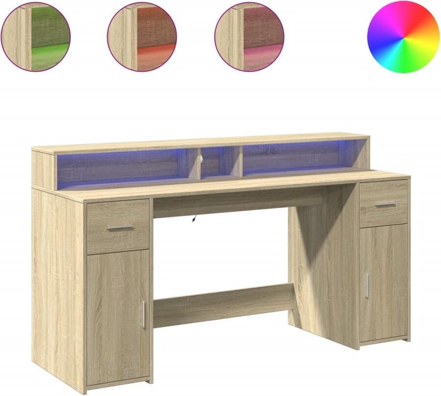 VidaXL Bureau met LED-verlichting 160x55x91 cm hout sonoma eikenkleur