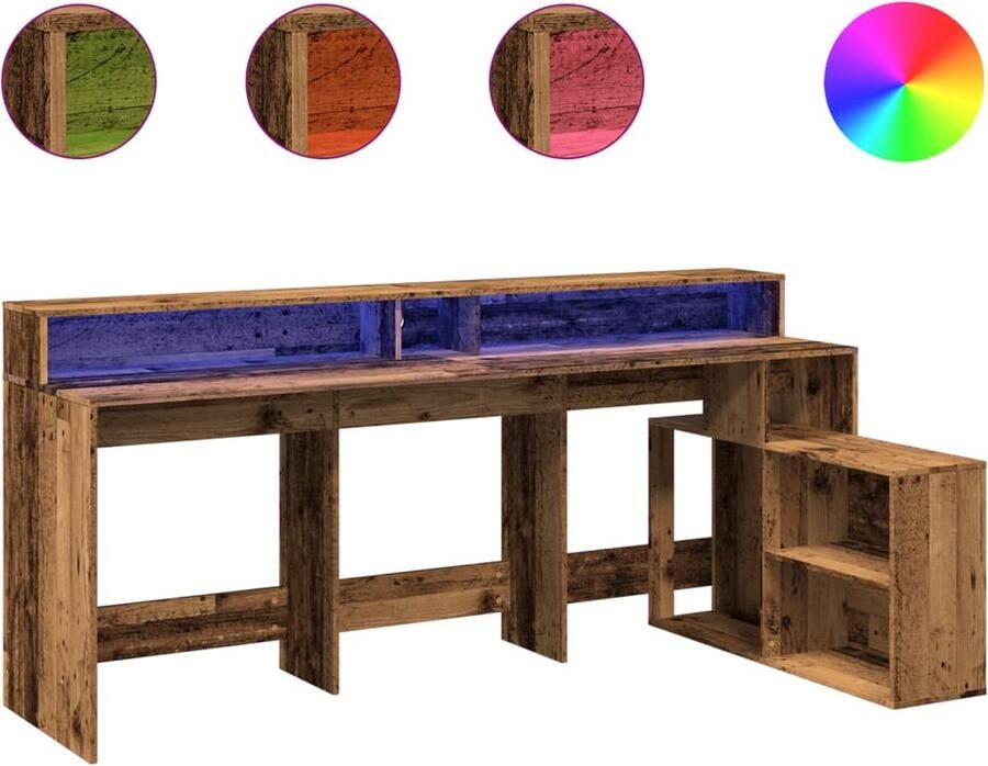 VidaXL Bureau met LED-verlichting 200x104x91 cm bewerkt hout oud hout