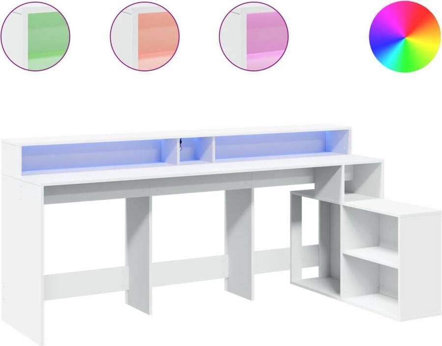 VidaXL Bureau met LED-verlichting 200x104x91 cm bewerkt hout wit