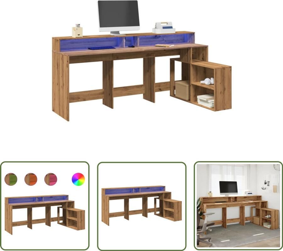 VidaXL Bureau met LED-verlichting 200x104x91 cm hout artisanaal eiken Bureau Houten Bureau Led Bureau Computer Bureau Gaming Bureau