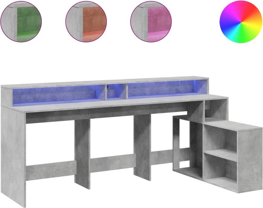 VidaXL Bureau met LED-verlichting 200x104x91 cm hout betongrijs