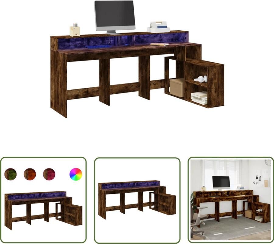 VidaXL Bureau met LED-verlichting 200x104x91 cm hout gerookt eiken Bureau Houten Bureau Met Led Verlichting Werkstation Gaming Bureau