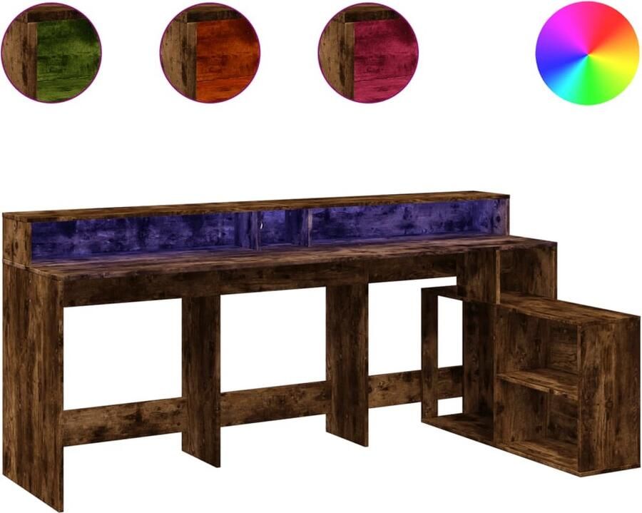 VidaXL Bureau LED-verlichting 200x104x91 cm Gerookt eiken