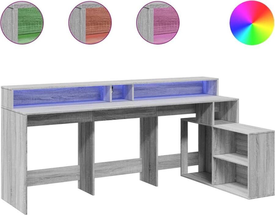 VidaXL Bureau met LED-verlichting 200x104x91 cm hout grijs sonoma