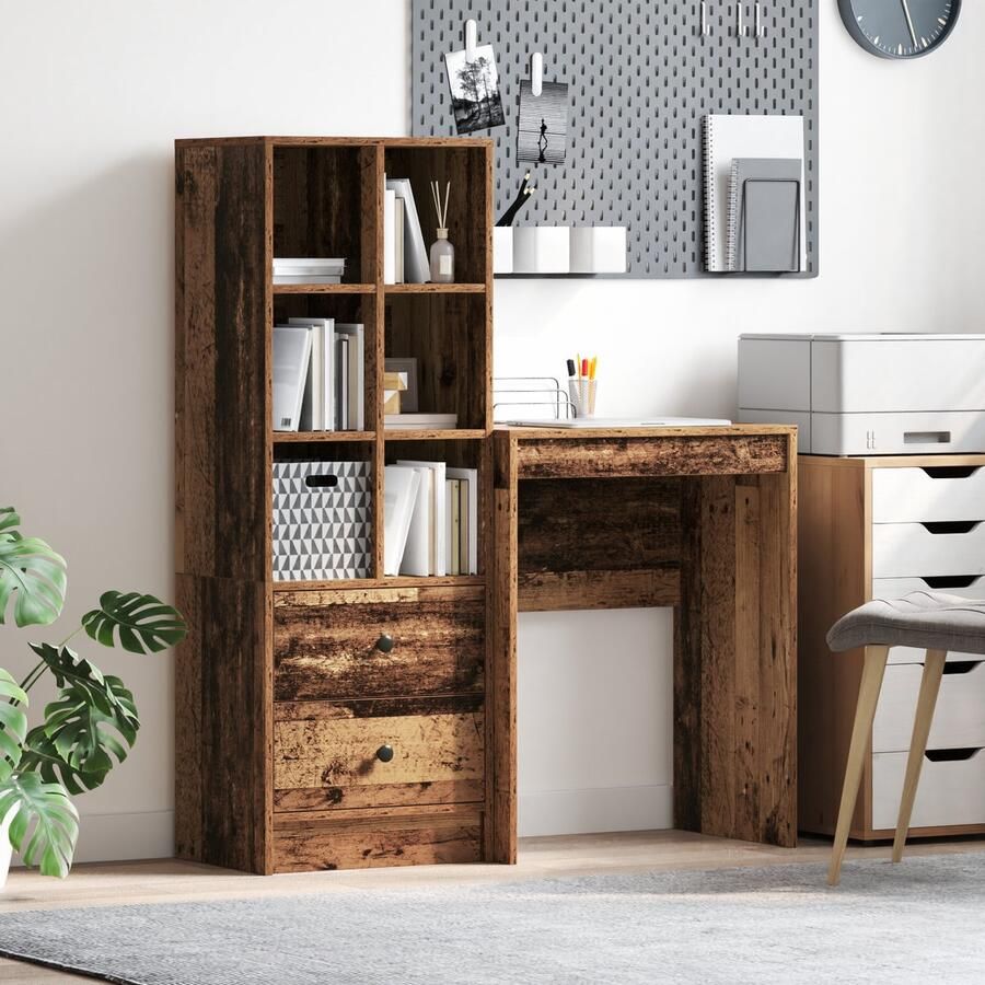 VidaXL Bureau met opslag 2 pcs Oud Hout 60 x 40 cm Bewerkt hout