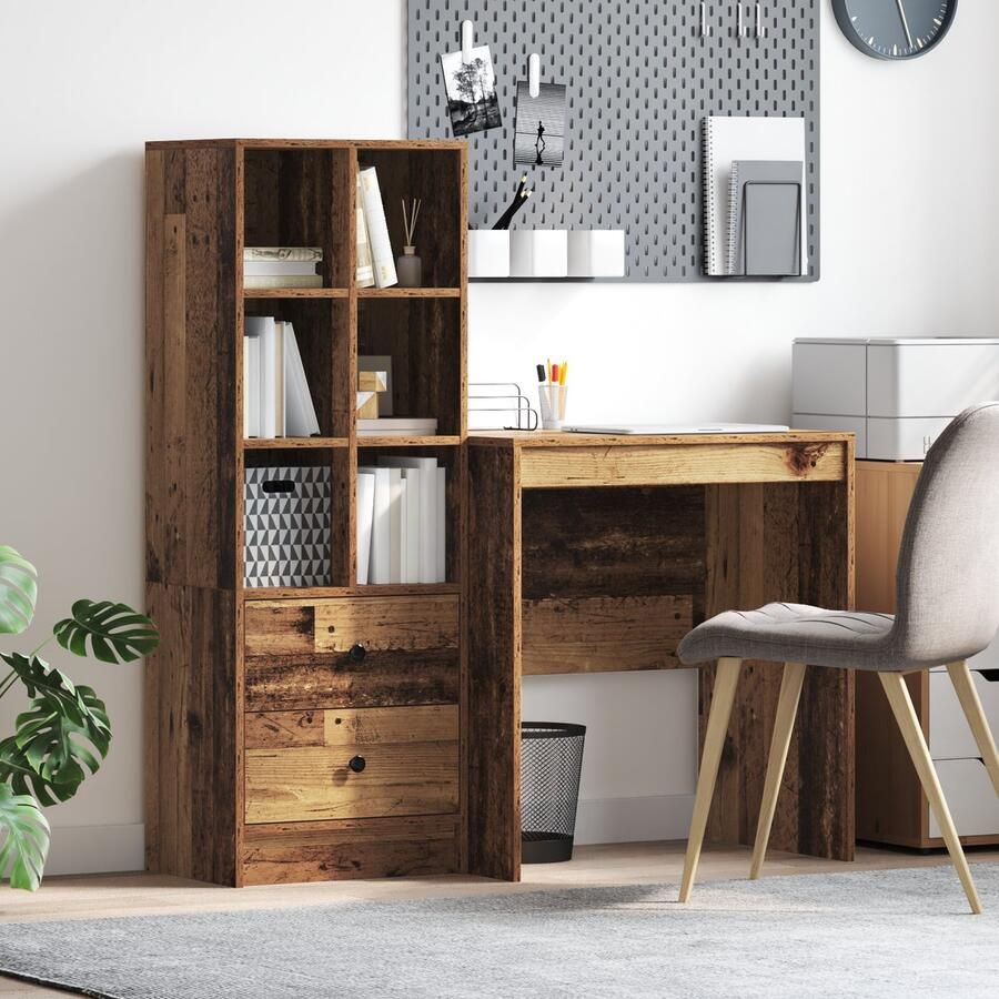 VidaXL Bureau met opslag 2 pcs Oud Hout 70 x 50 x 76 cm Bewerkt hout