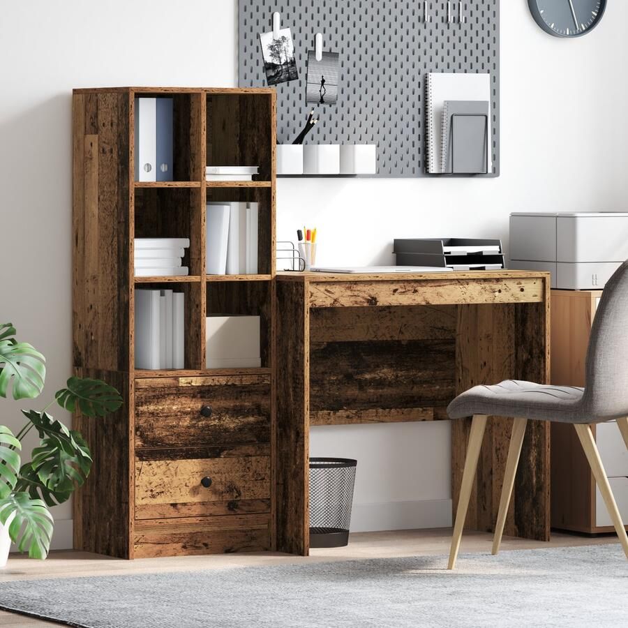 VidaXL Bureau met Opbergruimte Oud Hout Engineered Hout Bureau Oud Hout 80x50x76 cm Engineered hout
