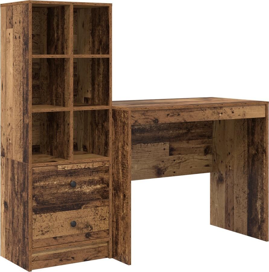 VidaXL Bureau met opslag 2 pcs Oud Hout 90 x 50 x 76 cm Bewerkt hout