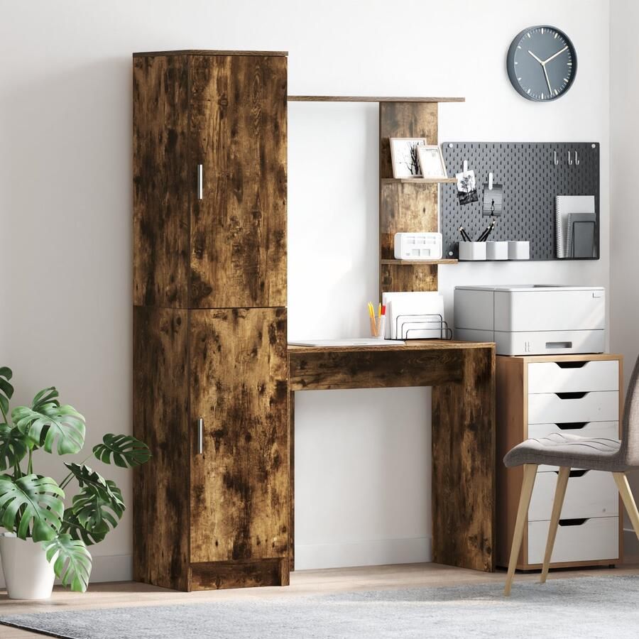 VidaXL Bureau met opslag 2 pcs Rook Eiken 78.5 x 37 x 154.5 cm