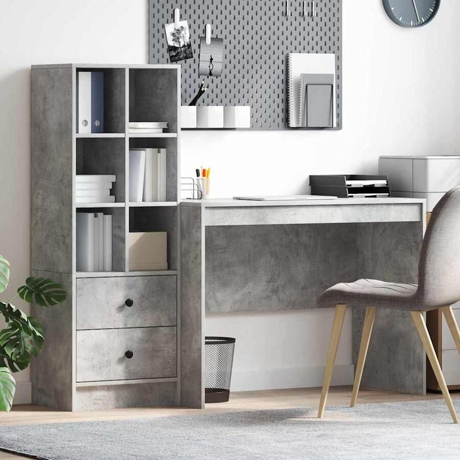 VidaXL Bureau met opslag met lade 2 pcs Beton Grijs 100 x 50 x 76 cm