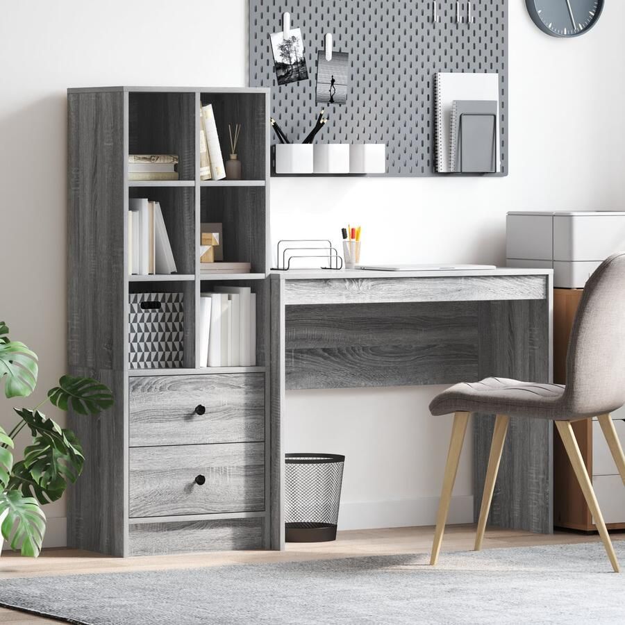 VidaXL Bureau met opslag met lade 2 pcs Grijs sonoma 90 x 40 x 76 cm