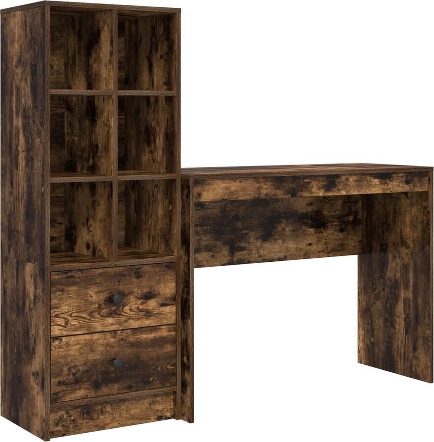 VidaXL Bureau met opslag met lade 2 pcs Rook Eiken 100 x 40 x 76 cm