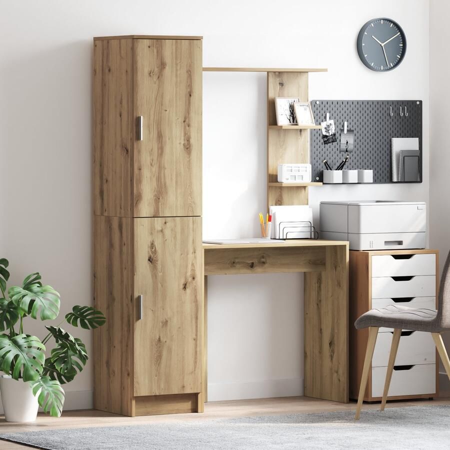 VidaXL Bureau met opslag met plank 2 pcs artisanaal eikenkleurig