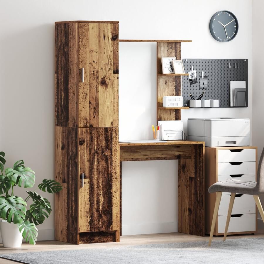 VidaXL Bureau met opslag met plank 2 pcs Oud Hout 78.5 x 37 x 154.5 cm