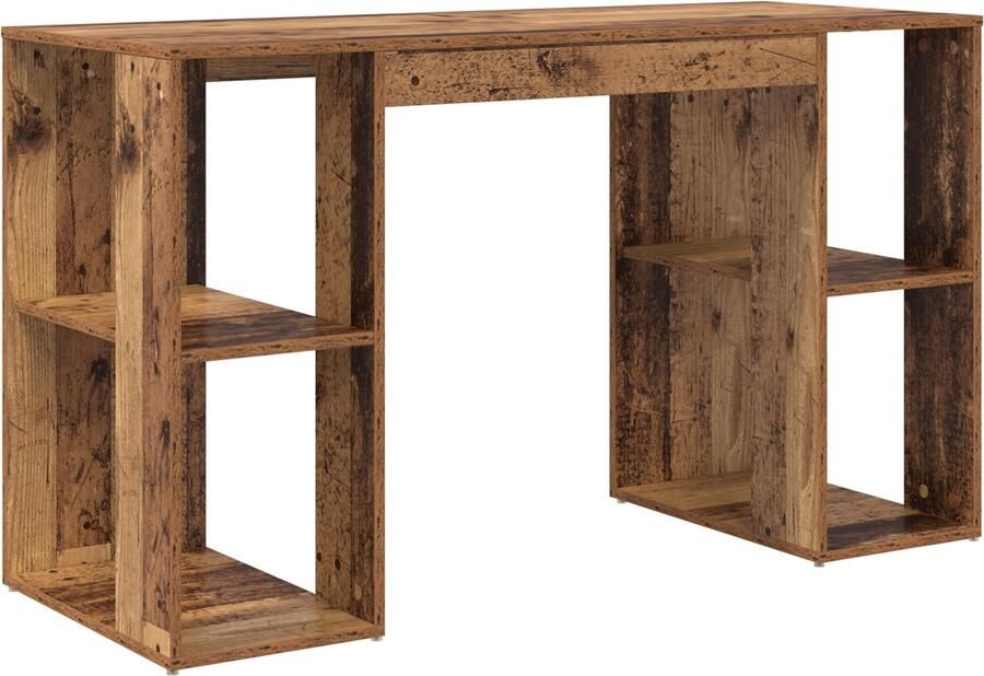VidaXL Bureau met Opbergruimte Oud Hout 130x50.5x75 cm Geengineerd Hout