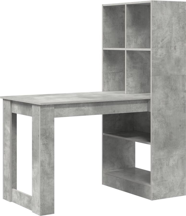 VidaXL Bureau met plank Beton Grijs 122 x 67 x 145 cm Bewerkt hout