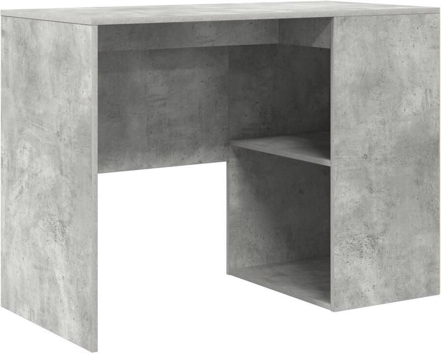 VidaXL Bureau met plank Betongrijs 102 x 50 x 75 cm Bewerkt hout