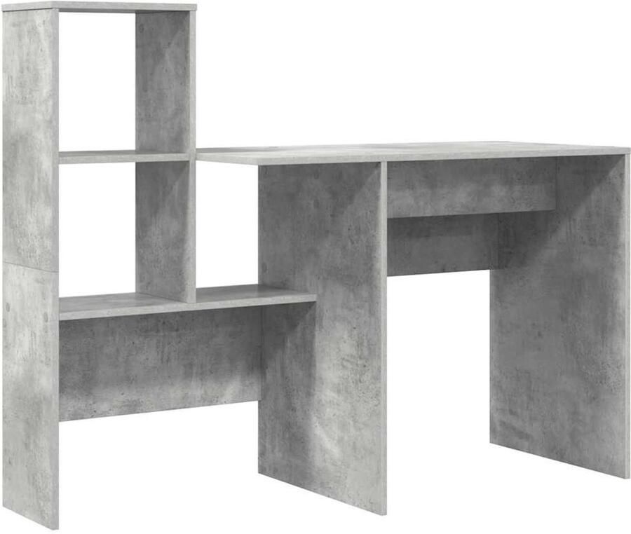 VidaXL Bureau met plank Betongrijs 131 5 x 50 x 106 5 cm Bewerkt hout