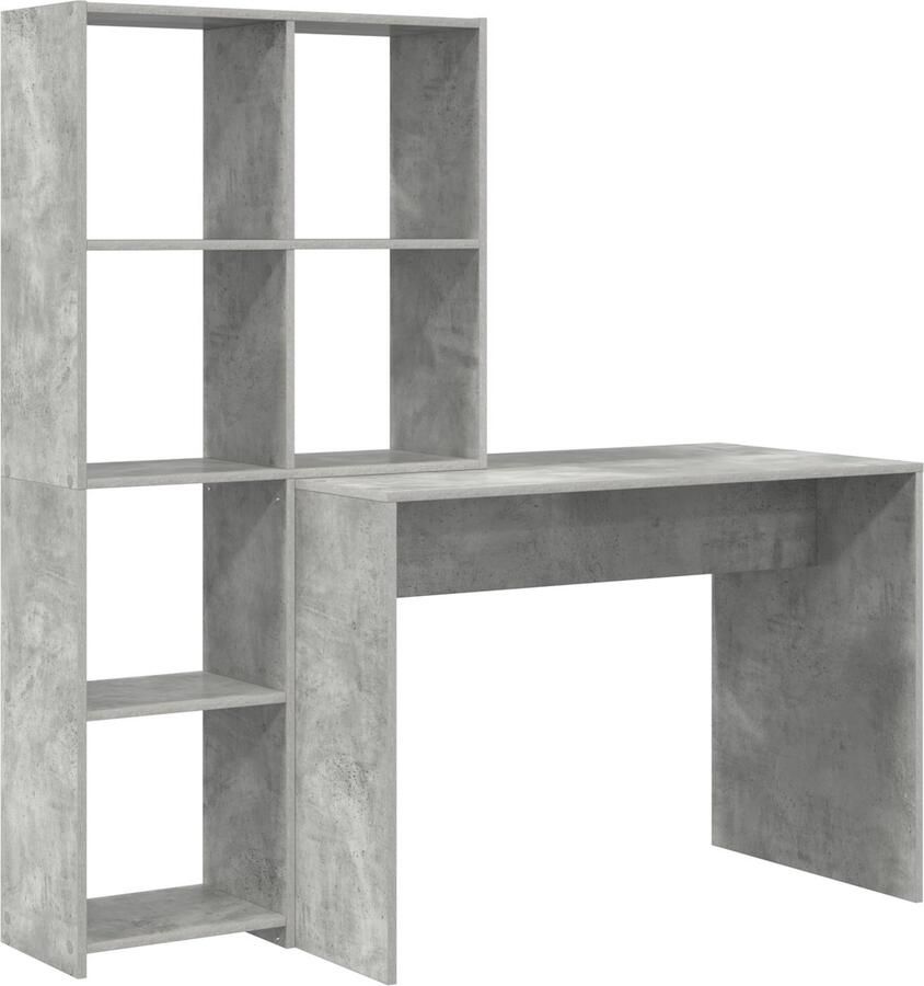 VidaXL Bureau met plank met opslag Betongrijs 138.5 x 55 x 143 cm Bewerkt hout