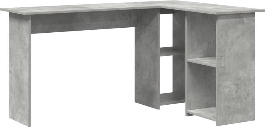 VidaXL Bureau met plank Betongrijs 142 x 102 x 73 cm Bewerkt hout