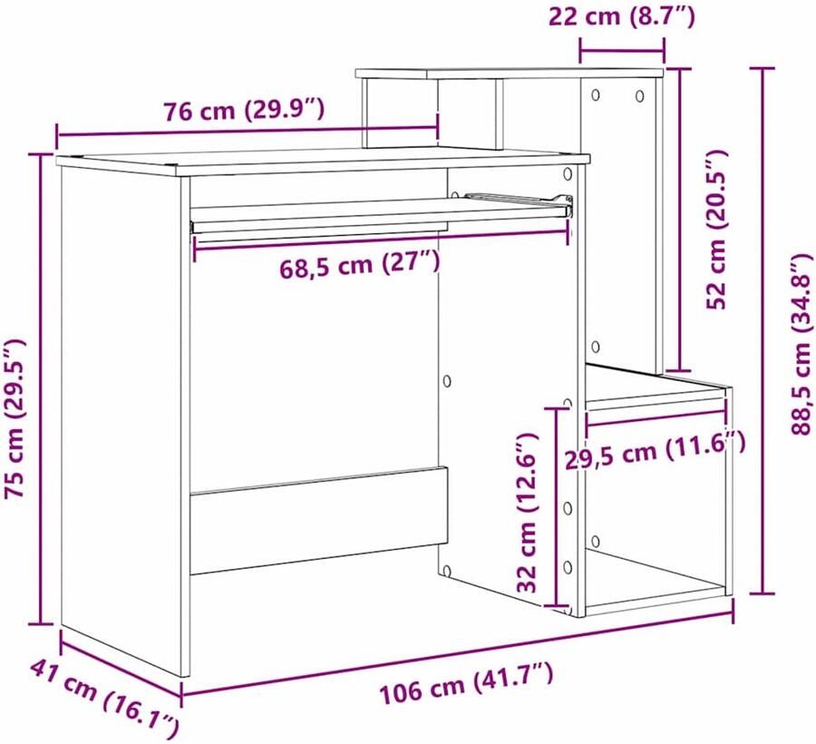 VidaXL Bureau met plank Gerookt eiken 106 x 40 x 88 5 cm Bewerkt hout