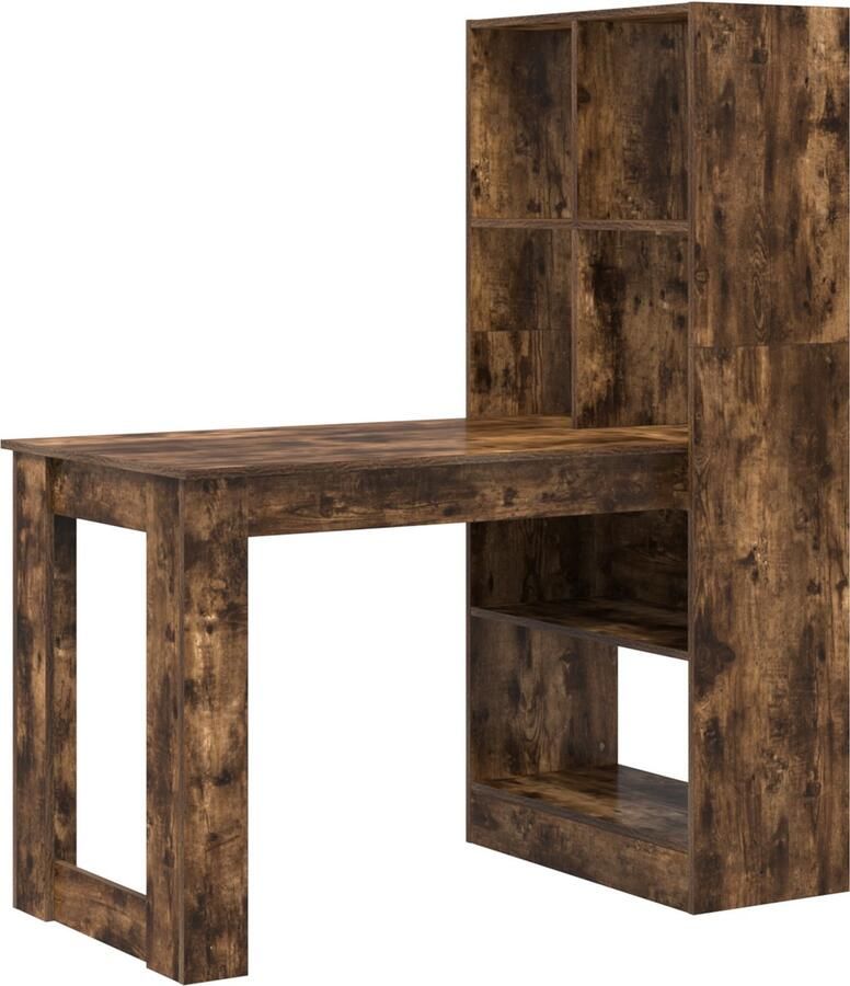 VidaXL Bureau met plank Gerookt eiken 122 x 67 x 145 cm Bewerkt hout