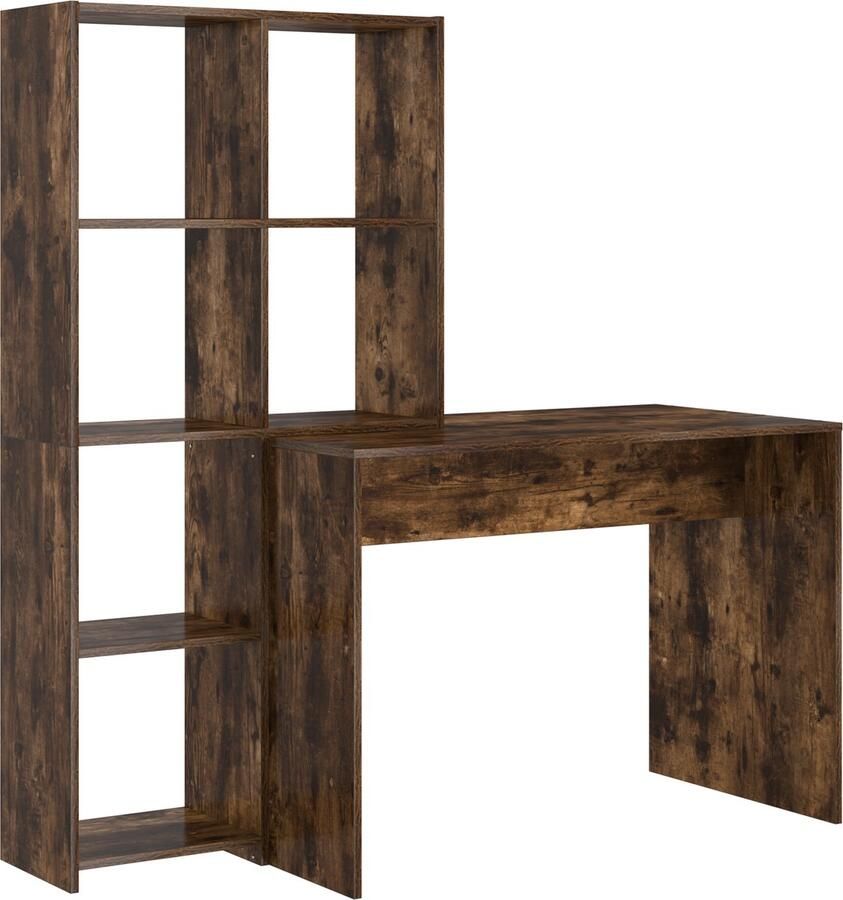 VidaXL Bureau met plank Gerookt eiken 138.5 x 55 x 143 cm Bewerkt hout