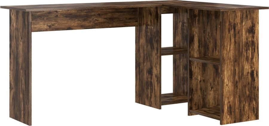 VidaXL Bureau met plank Gerookt eiken 142 x 102 x 73 cm Bewerkt hout