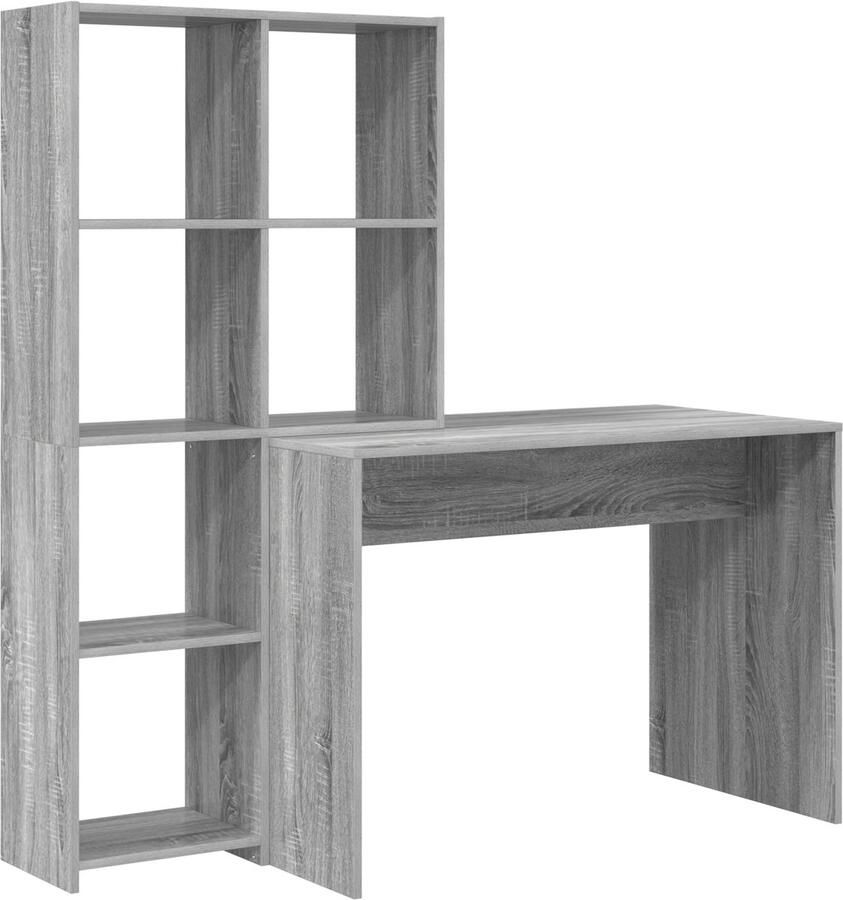 VidaXL Bureau met plank met opslag Grijs sonoma 138.5 x 55 x 143 cm Bewerkt hout