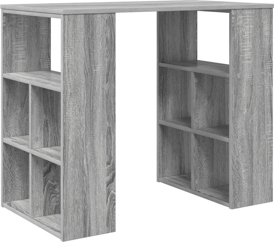 VidaXL Bureau met plank met opslag Grijs 90 x 50 x 75 cm Bewerkt hout