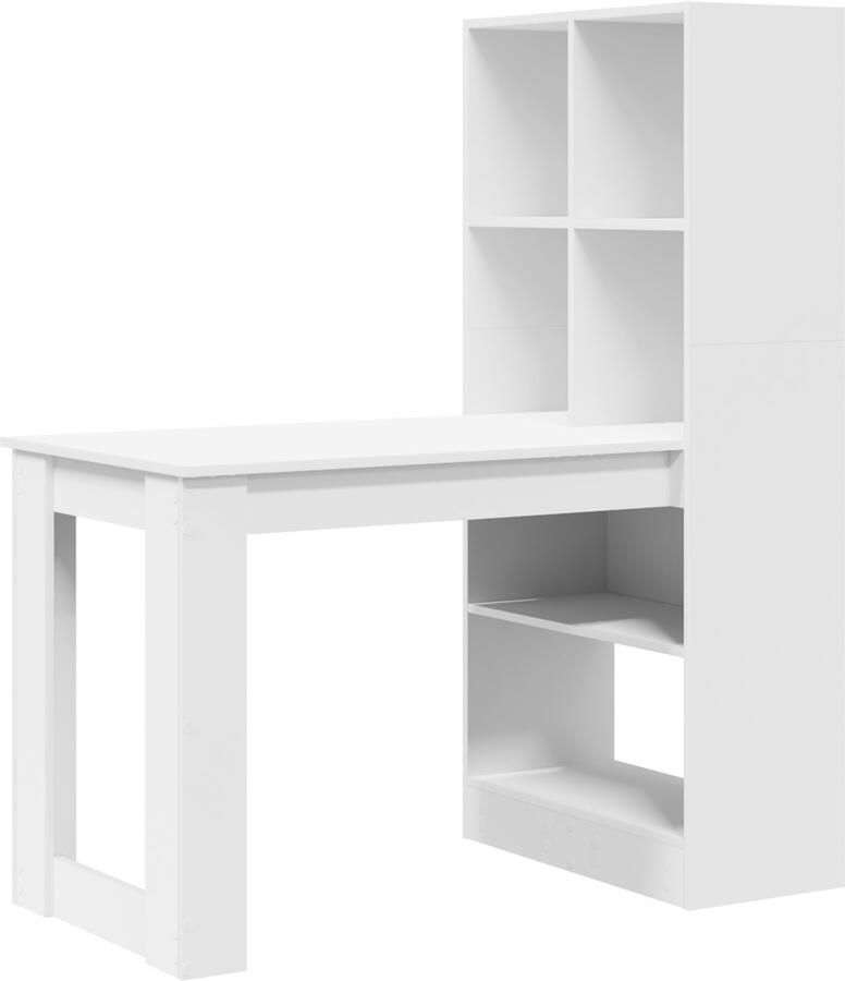 VidaXL Bureau met plank met opslag Wit 122 x 67 x 145 cm Bewerkt hout