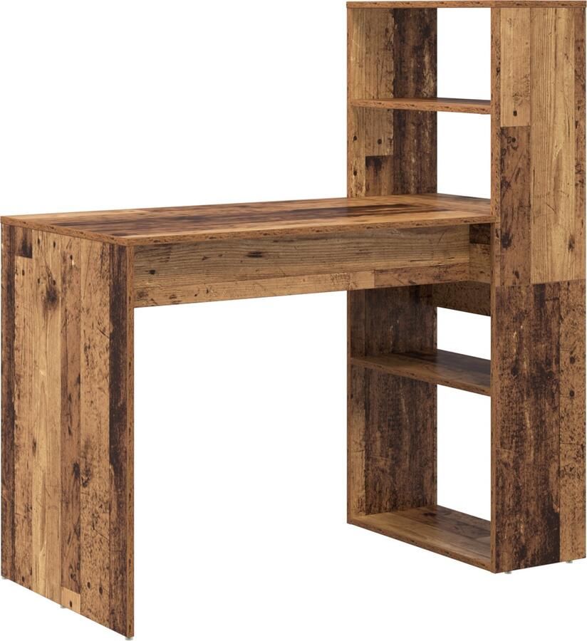 VidaXL Bureau met plank Oud hout 113 x 54 x 120 cm Bewerkt hout