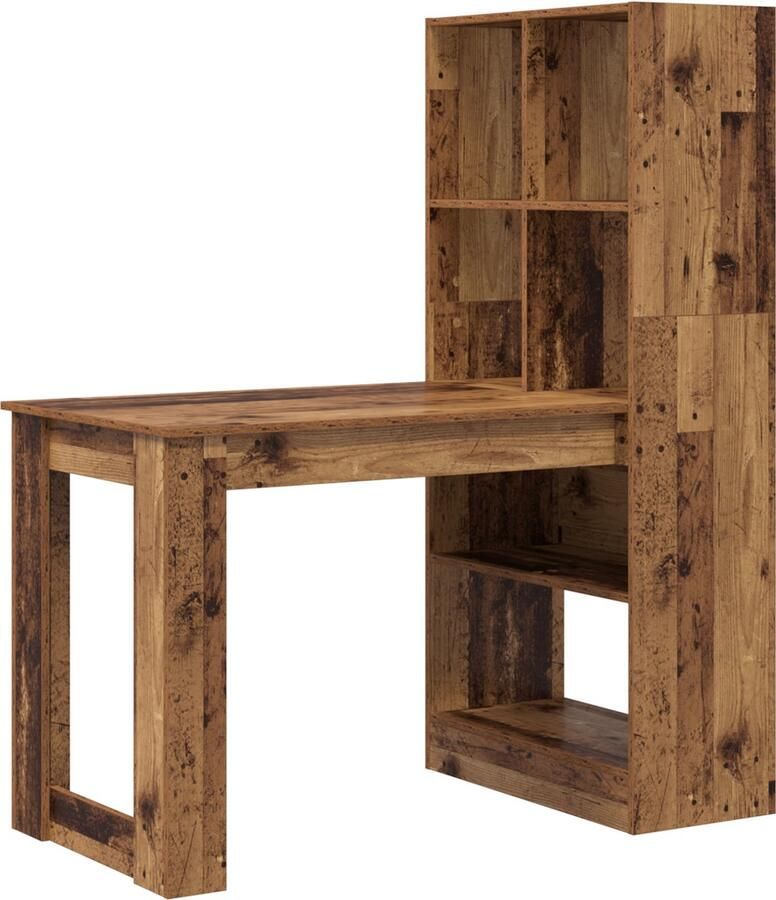 VidaXL Bureau met plank Oud Hout 122 x 67 x 145 cm Bewerkt hout